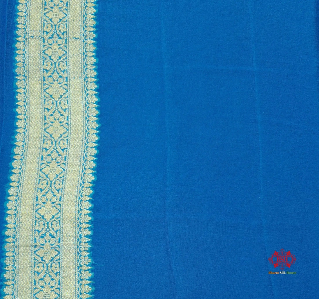 Shade Of Firozi Pure Chiffon Reshmi Meena Zari Pure Banarasi Silk Saree - Bharat Silk House Chiffon Sarees