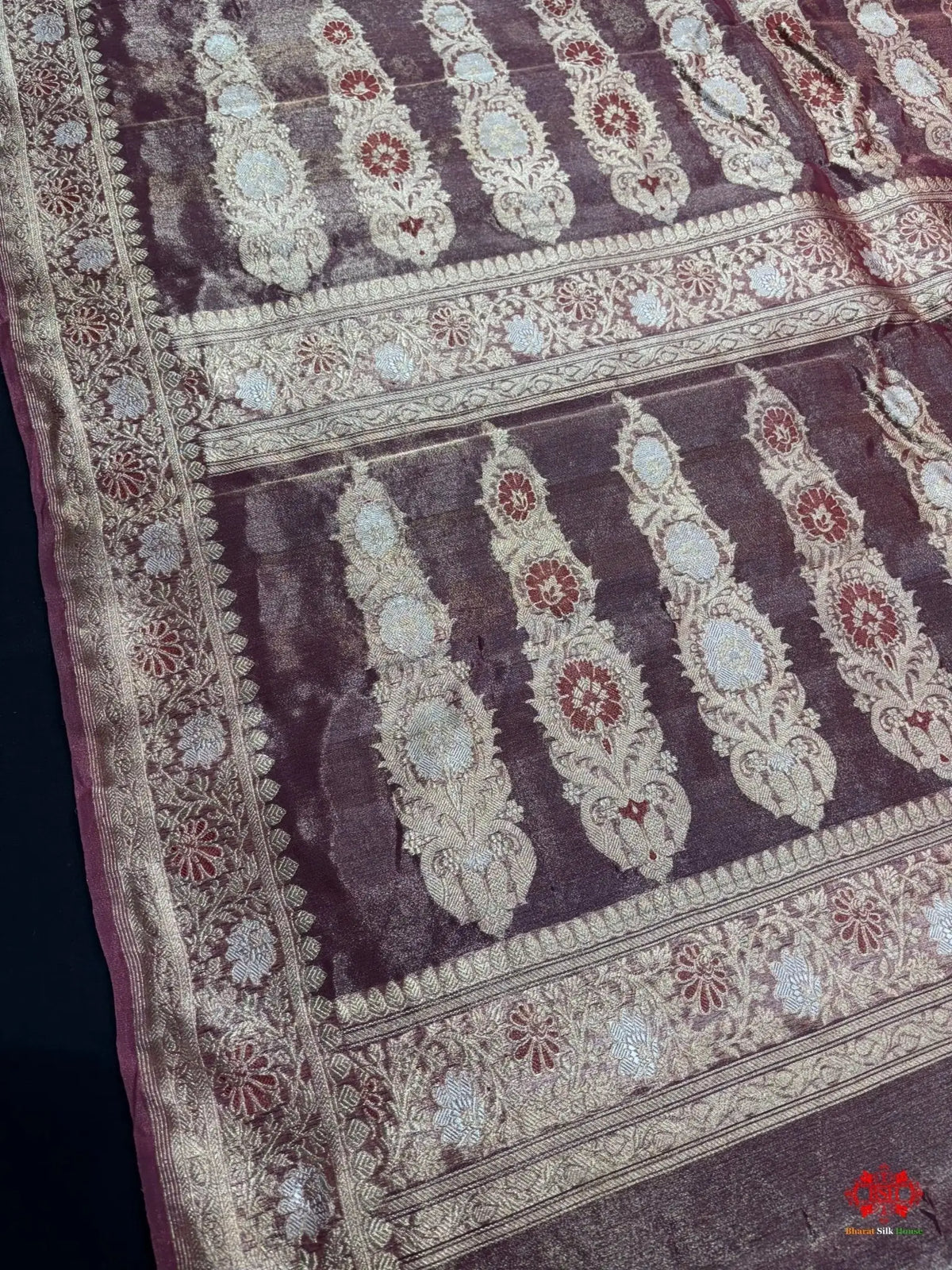 Shade Of Garnet Pure Tissue Meena Floral Jaal Silk Saree - Bharat Silk House Tissue Silk