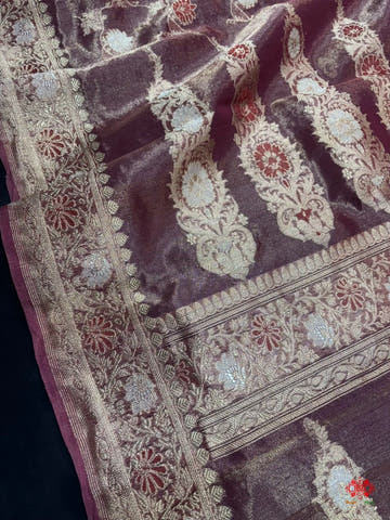 Shade Of Garnet Pure Tissue Meena Floral Jaal Silk Saree - Bharat Silk House Tissue Silk