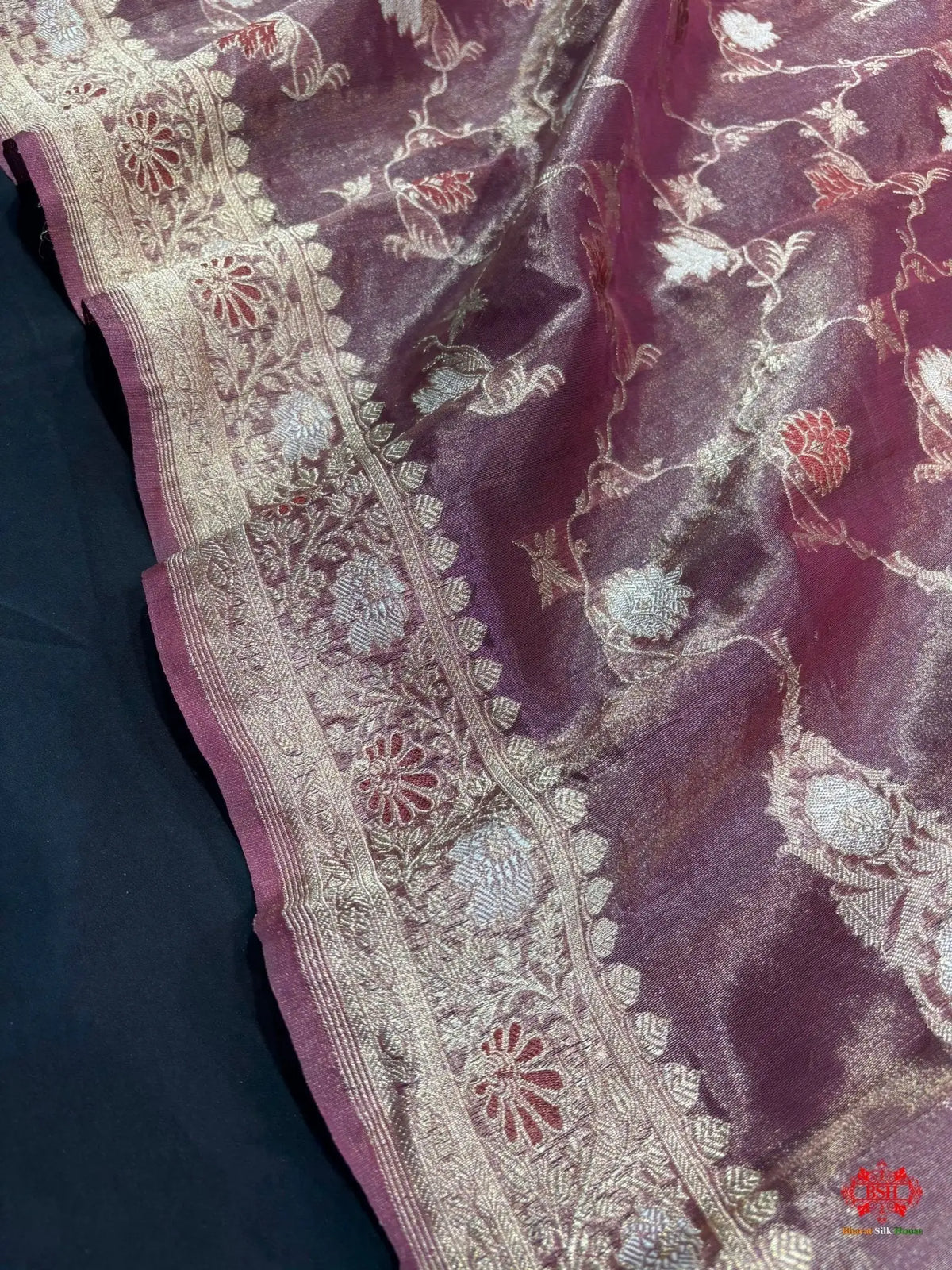 Shade Of Garnet Pure Tissue Meena Floral Jaal Silk Saree - Bharat Silk House Tissue Silk