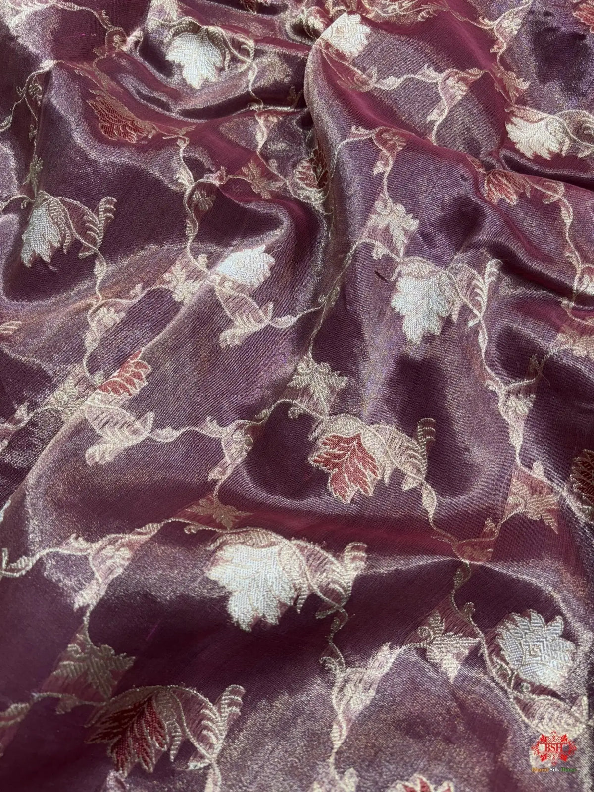 Shade Of Garnet Pure Tissue Meena Floral Jaal Silk Saree - Bharat Silk House Tissue Silk