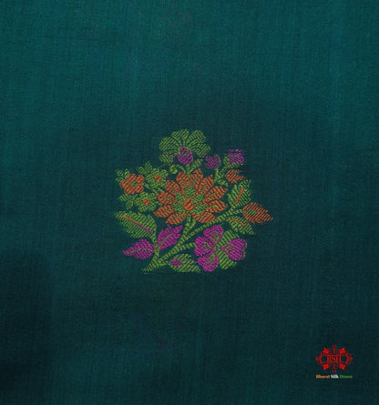 Shade Of Green Pure Chiniya Silk Saree With Meena Floral Booti - Bharat Silk House Chiniya Saree