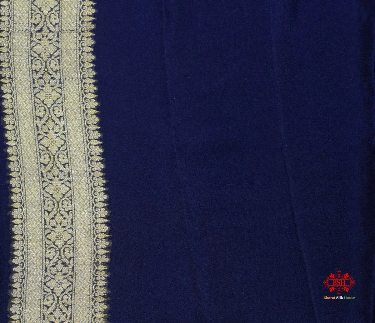 Shade Of Navy Blue Pure Chiffon Reshmi Meena Zari Pure Banarasi Silk Saree - Bharat Silk House Chiffon Sarees