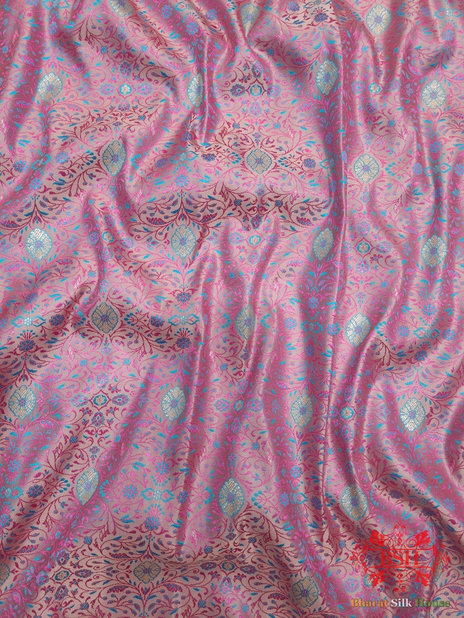 Shade Of Peach Dohri Resham Zari Booti Tanchoi Silk Saree - Bharat Silk House Tanchoi katan