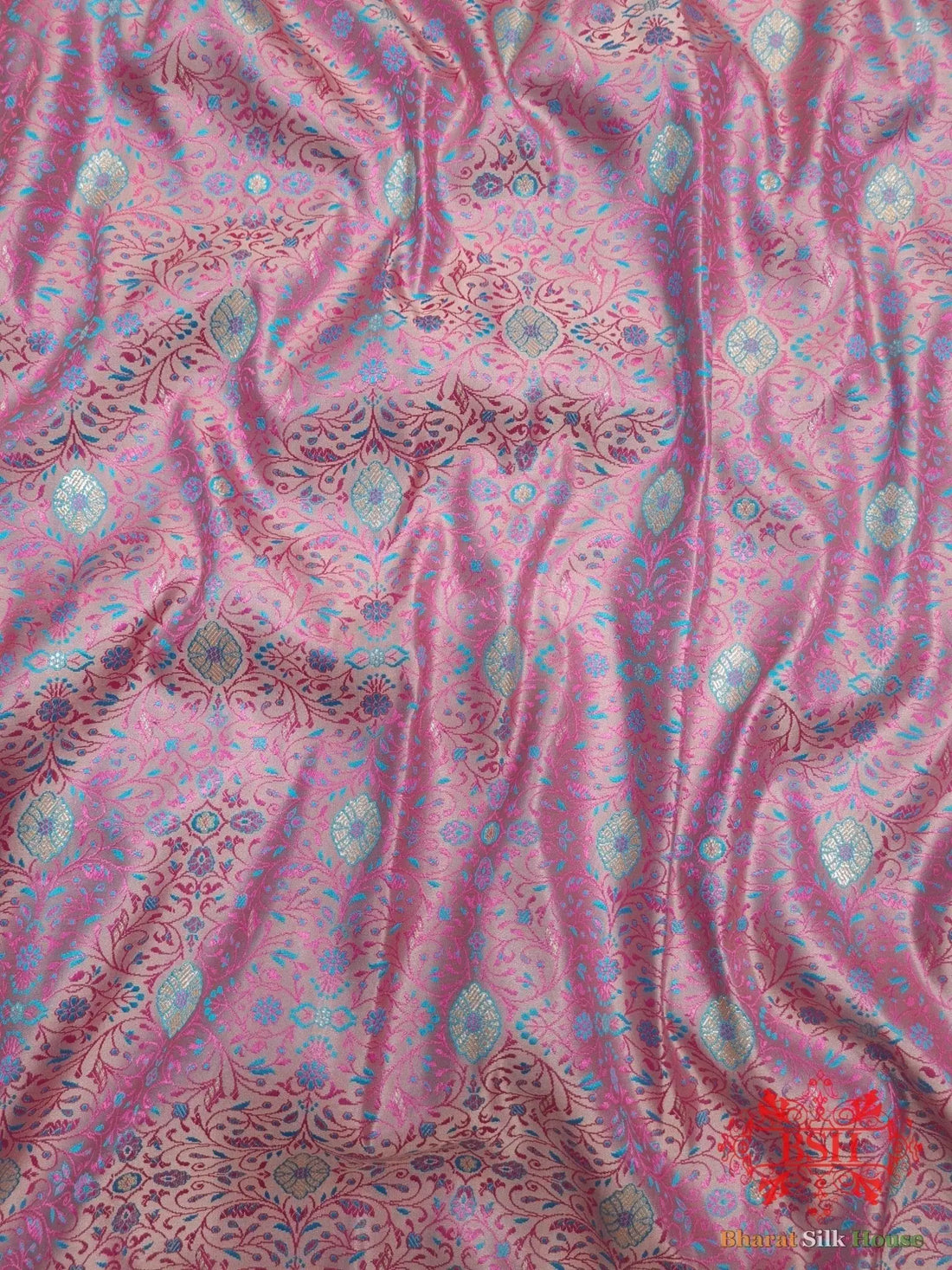 Shade Of Peach Dohri Resham Zari Booti Tanchoi Silk Saree - Bharat Silk House Tanchoi katan