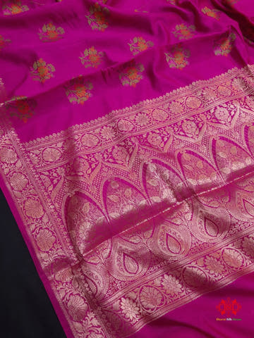 Shade Of Pink Pure Chiniya Silk Saree With Meena Floral Booti - Bharat Silk House Chiniya Saree