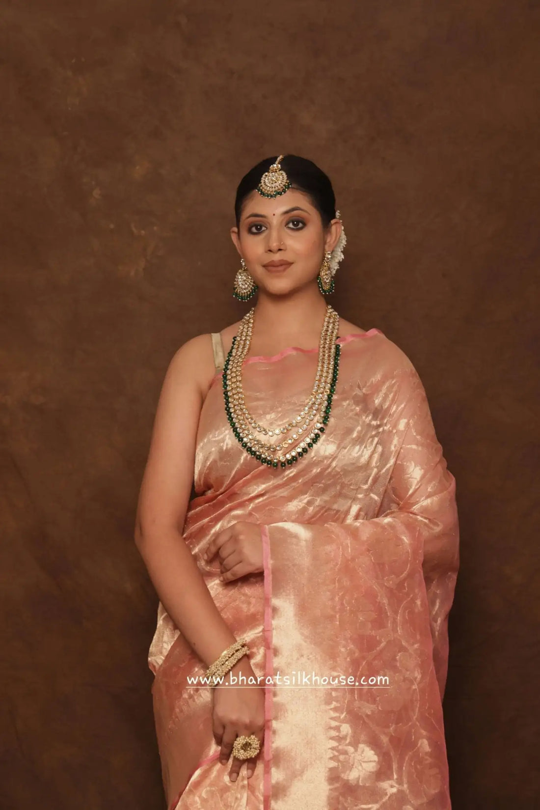 Shade Of Pink Pure Tissue Floral Jaal Silk Saree - Bharat Silk House Tissue Silk