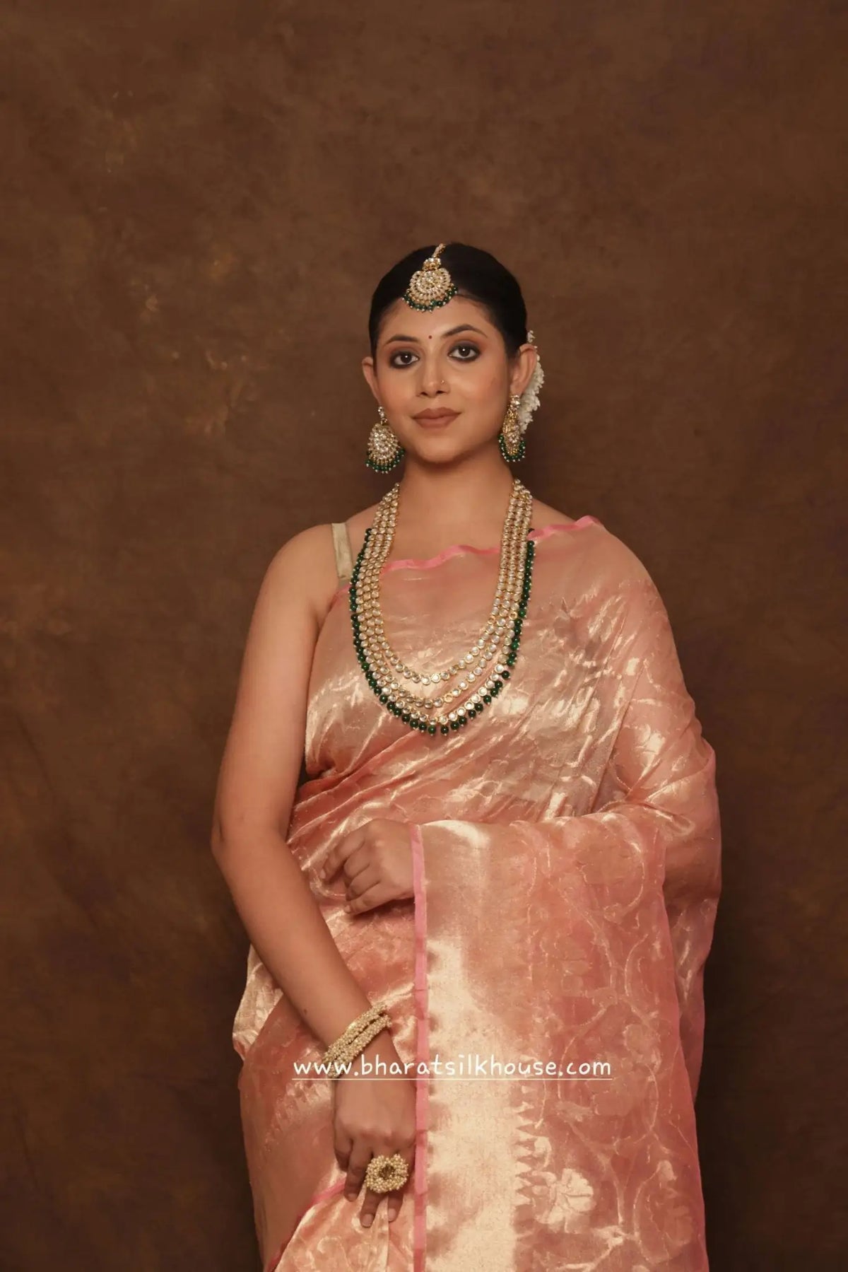 Shade Of Pink Pure Tissue Floral Jaal Silk Saree - Bharat Silk House Tissue Silk