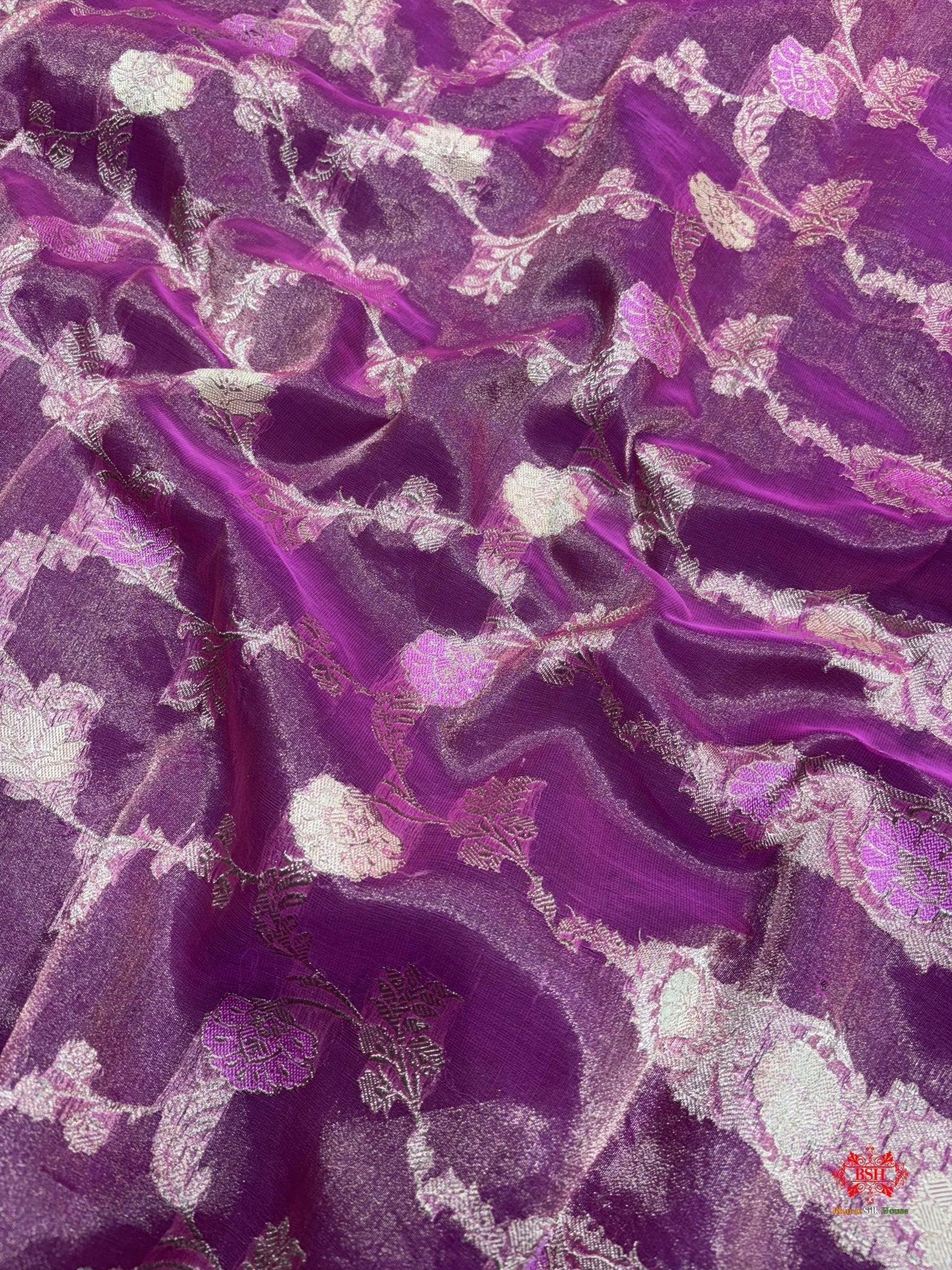 Shade Of Pink Pure Tissue Meena Floral Jaal Silk Saree - Bharat Silk House Tissue Silk