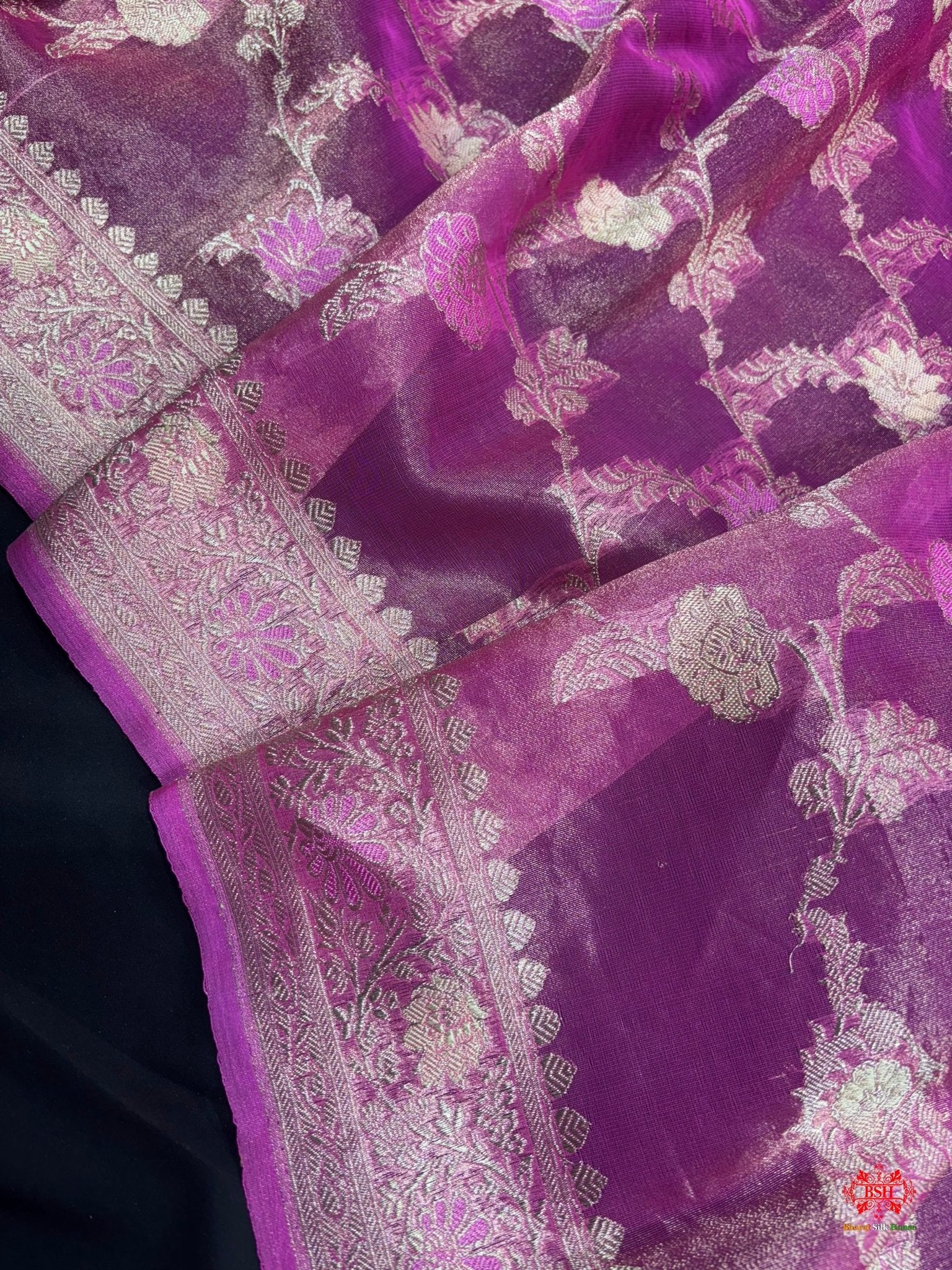 Shade Of Pink Pure Tissue Meena Floral Jaal Silk Saree - Bharat Silk House Tissue Silk