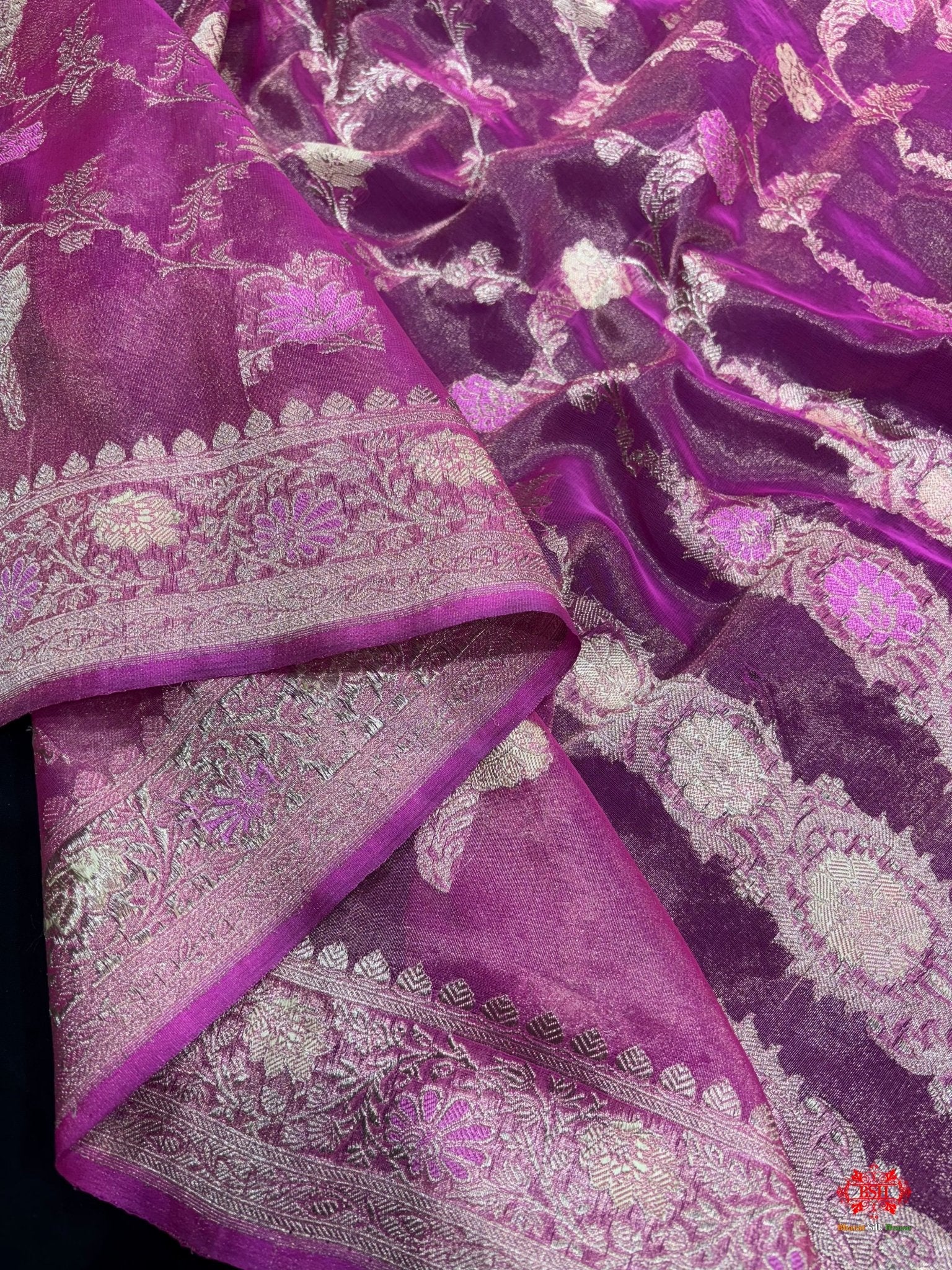Shade Of Pink Pure Tissue Meena Floral Jaal Silk Saree - Bharat Silk House Tissue Silk
