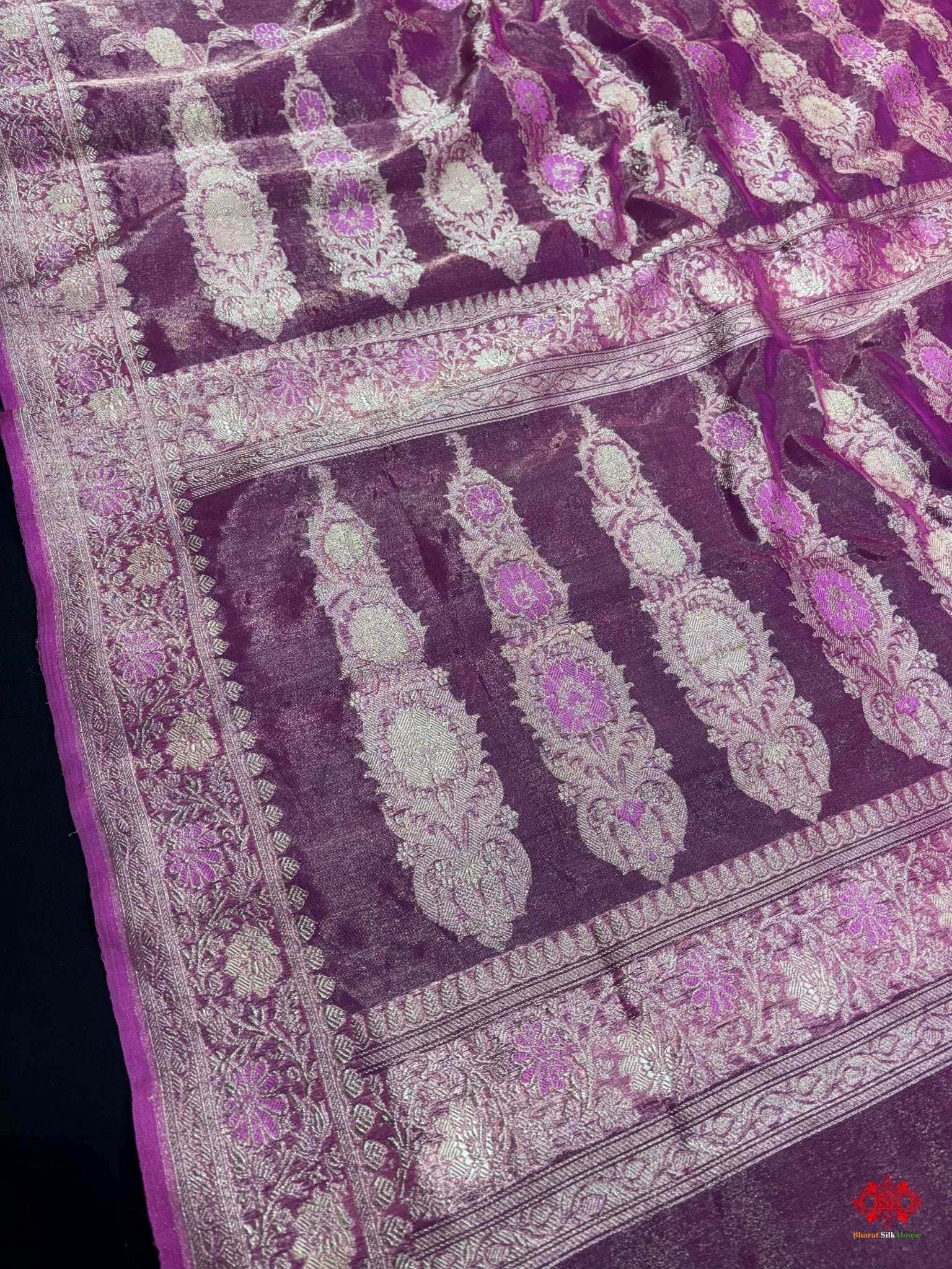 Shade Of Pink Pure Tissue Meena Floral Jaal Silk Saree - Bharat Silk House Tissue Silk