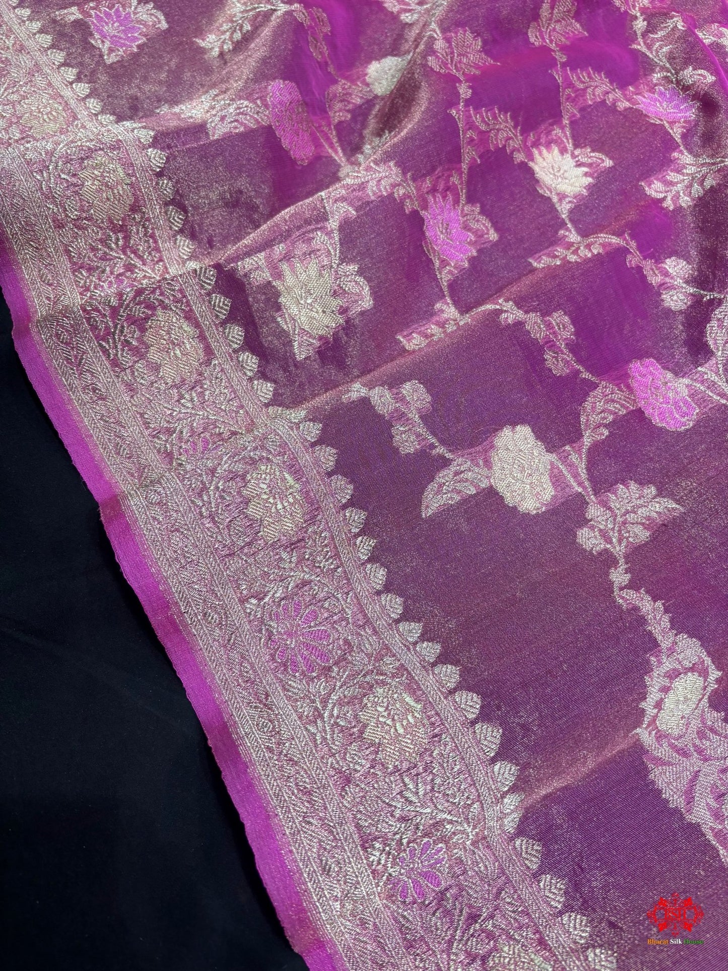 Shade Of Pink Pure Tissue Meena Floral Jaal Silk Saree - Bharat Silk House Tissue Silk