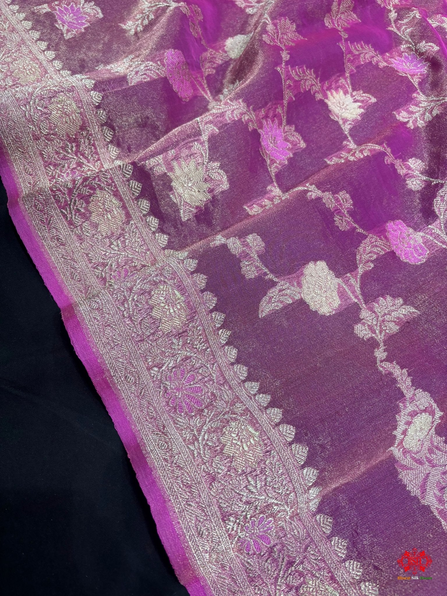 Shade Of Pink Pure Tissue Meena Floral Jaal Silk Saree - Bharat Silk House Tissue Silk