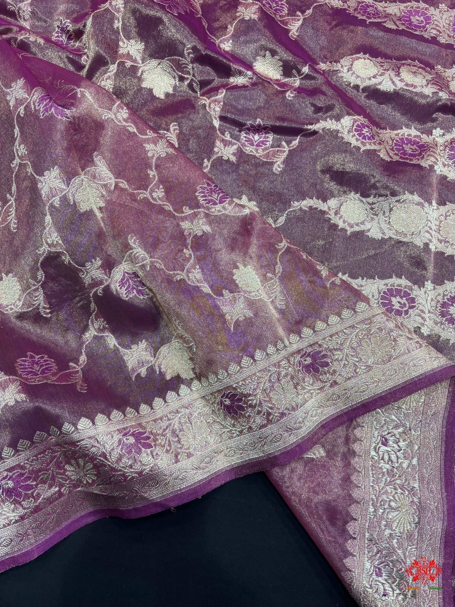 Shade Of Rani Pure Tissue Meena Floral Jaal Silk Saree - Bharat Silk House Tissue Silk