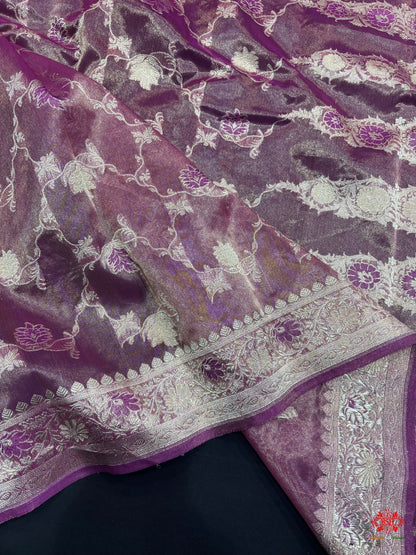 Shade Of Rani Pure Tissue Meena Floral Jaal Silk Saree - Bharat Silk House Tissue Silk
