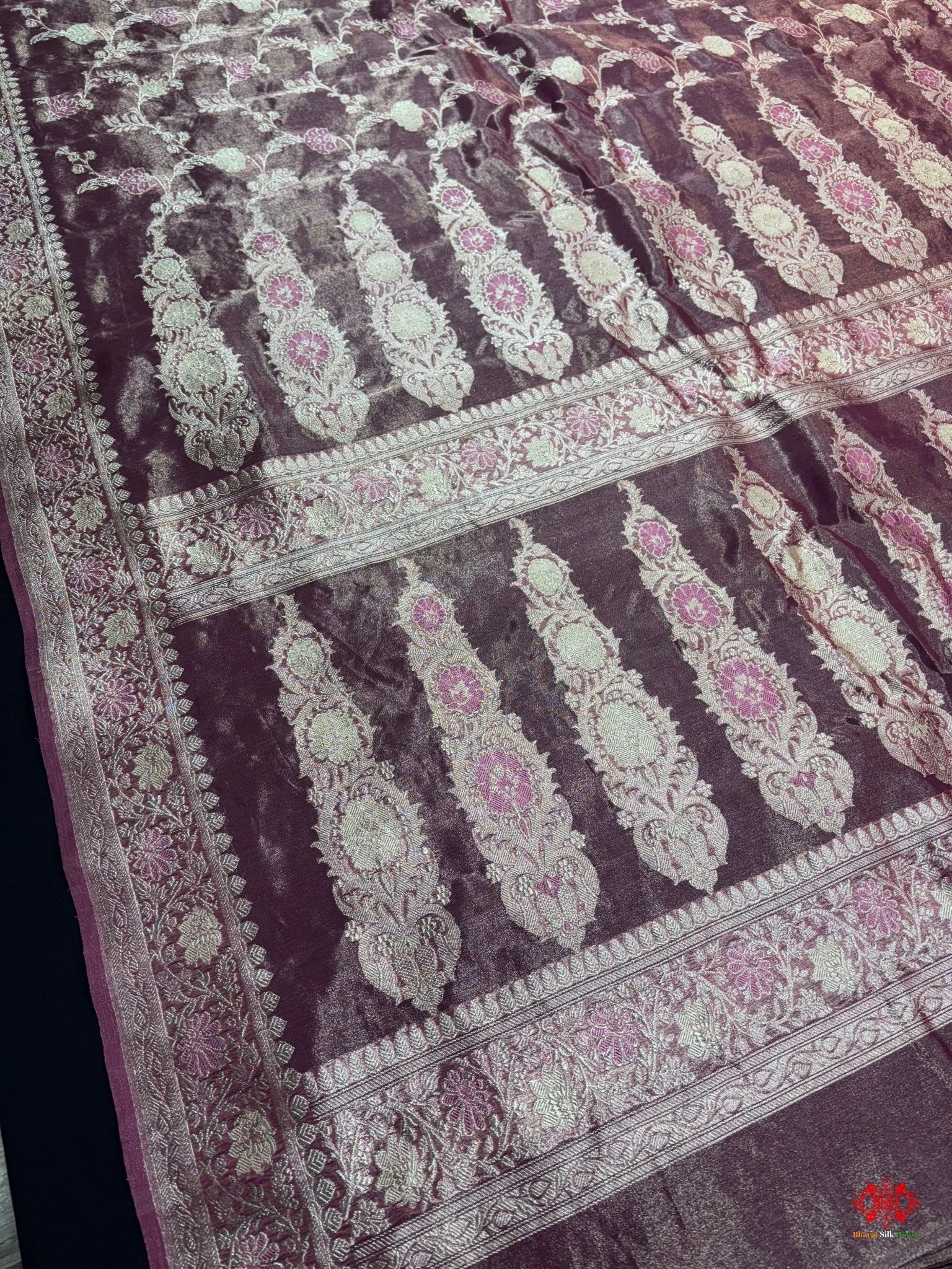 Shade Of Rani Pure Tissue Meena Floral Jaal Silk Saree - Bharat Silk House Tissue Silk