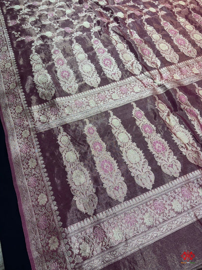 Shade Of Rani Pure Tissue Meena Floral Jaal Silk Saree - Bharat Silk House Tissue Silk