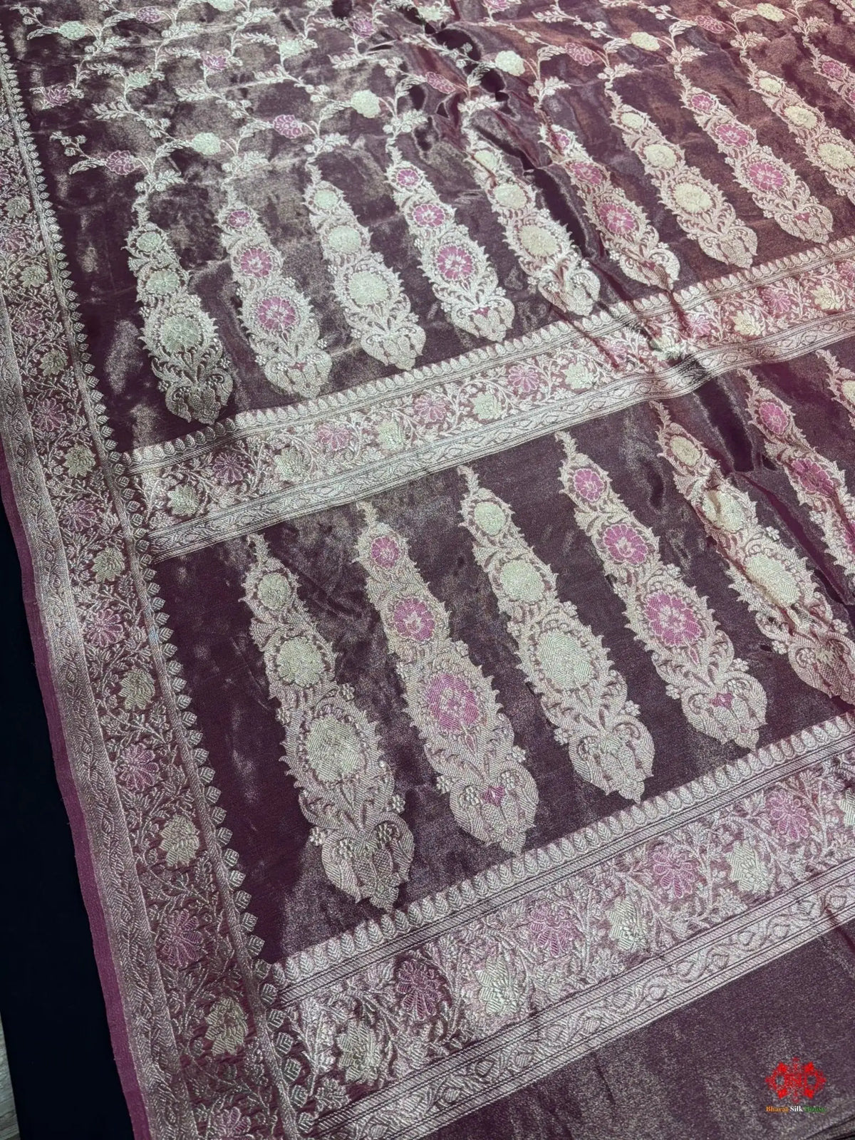 Shade Of Rani Pure Tissue Meena Floral Jaal Silk Saree - Bharat Silk House Tissue Silk
