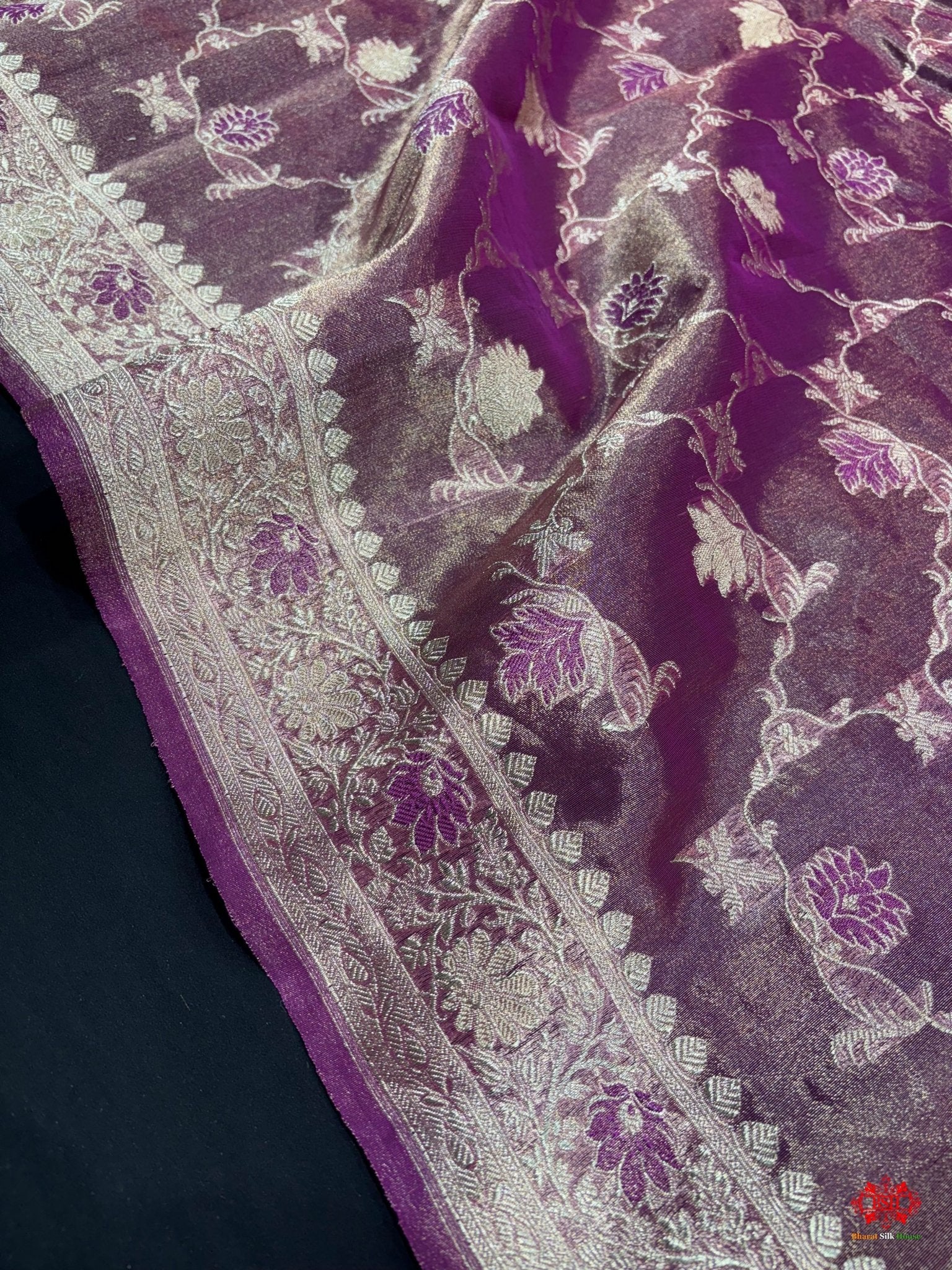 Shade Of Rani Pure Tissue Meena Floral Jaal Silk Saree - Bharat Silk House Tissue Silk
