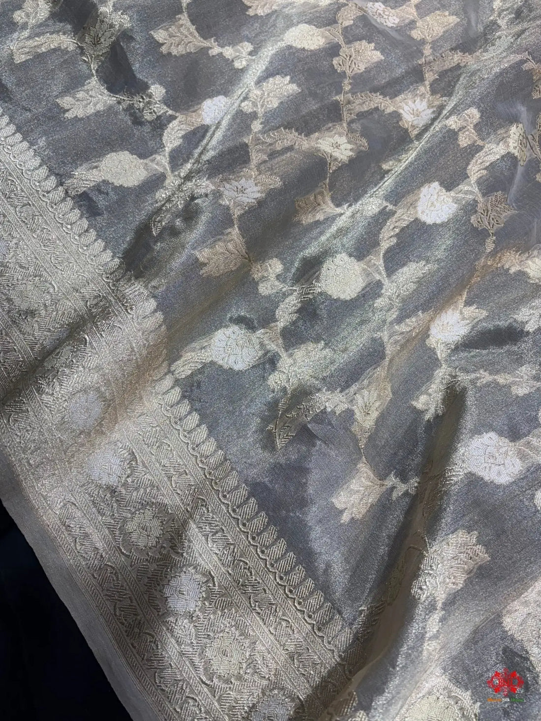 Shade Of White Pure Tissue Meena Floral Jaal Silk Saree - Bharat Silk House Tissue Silk