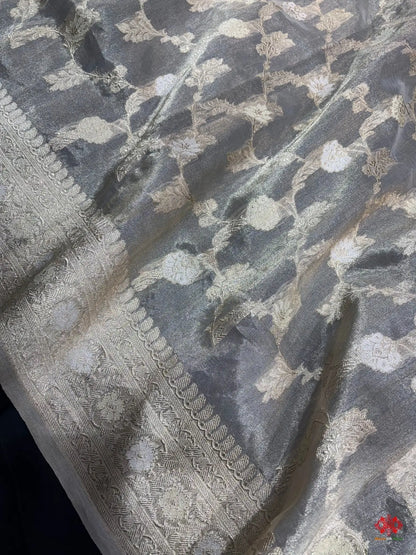 Shade Of White Pure Tissue Meena Floral Jaal Silk Saree - Bharat Silk House Tissue Silk