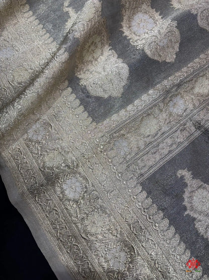 Shade Of White Pure Tissue Meena Floral Jaal Silk Saree - Bharat Silk House Tissue Silk
