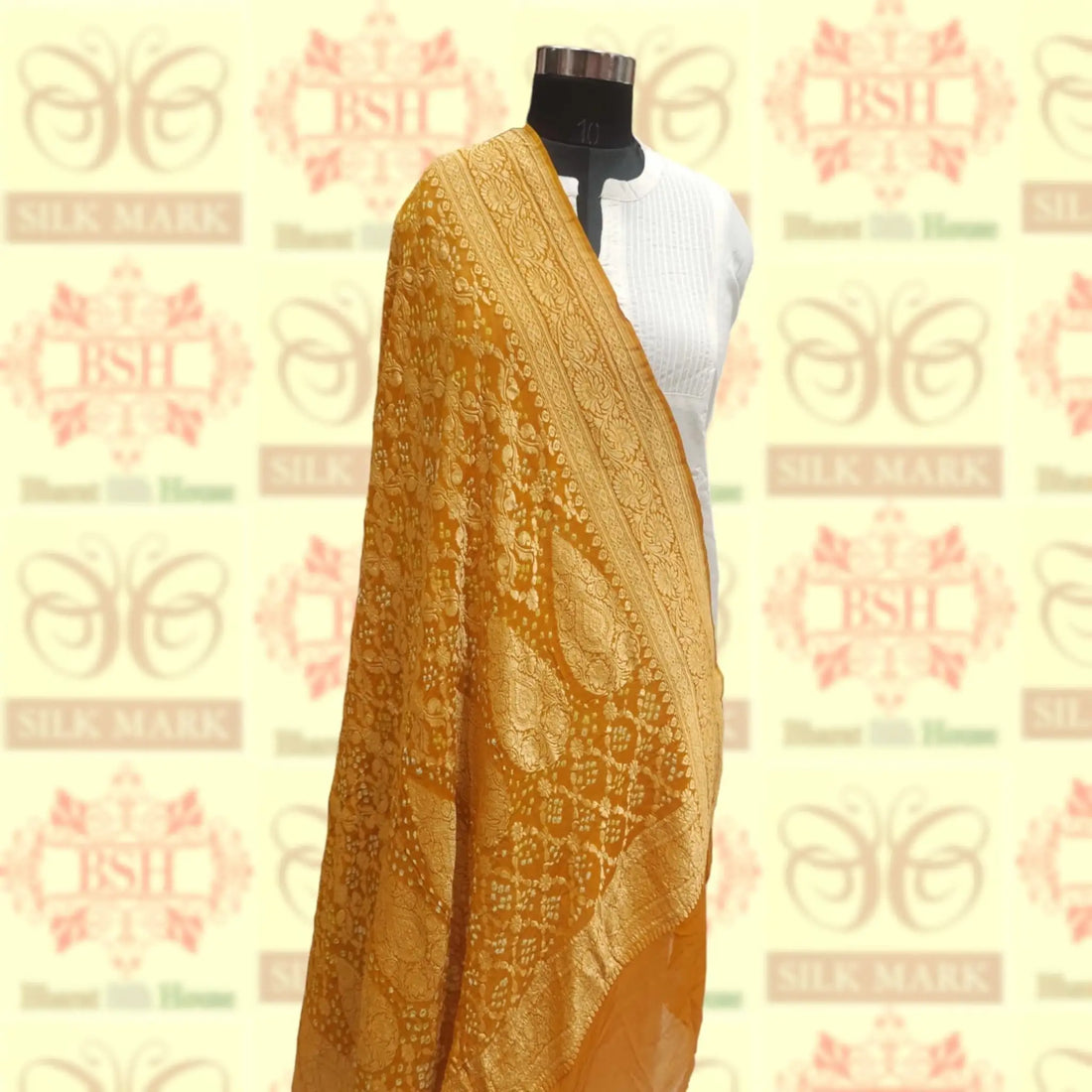 Shade Of Yellow Georgette Banarasi Handloom Bandhani Dupatta - Bharat Silk House Bandhej