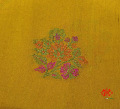 Shade Of Yellow Pure Chiniya Silk Saree With Meena Floral Booti - Bharat Silk House Chiniya Saree