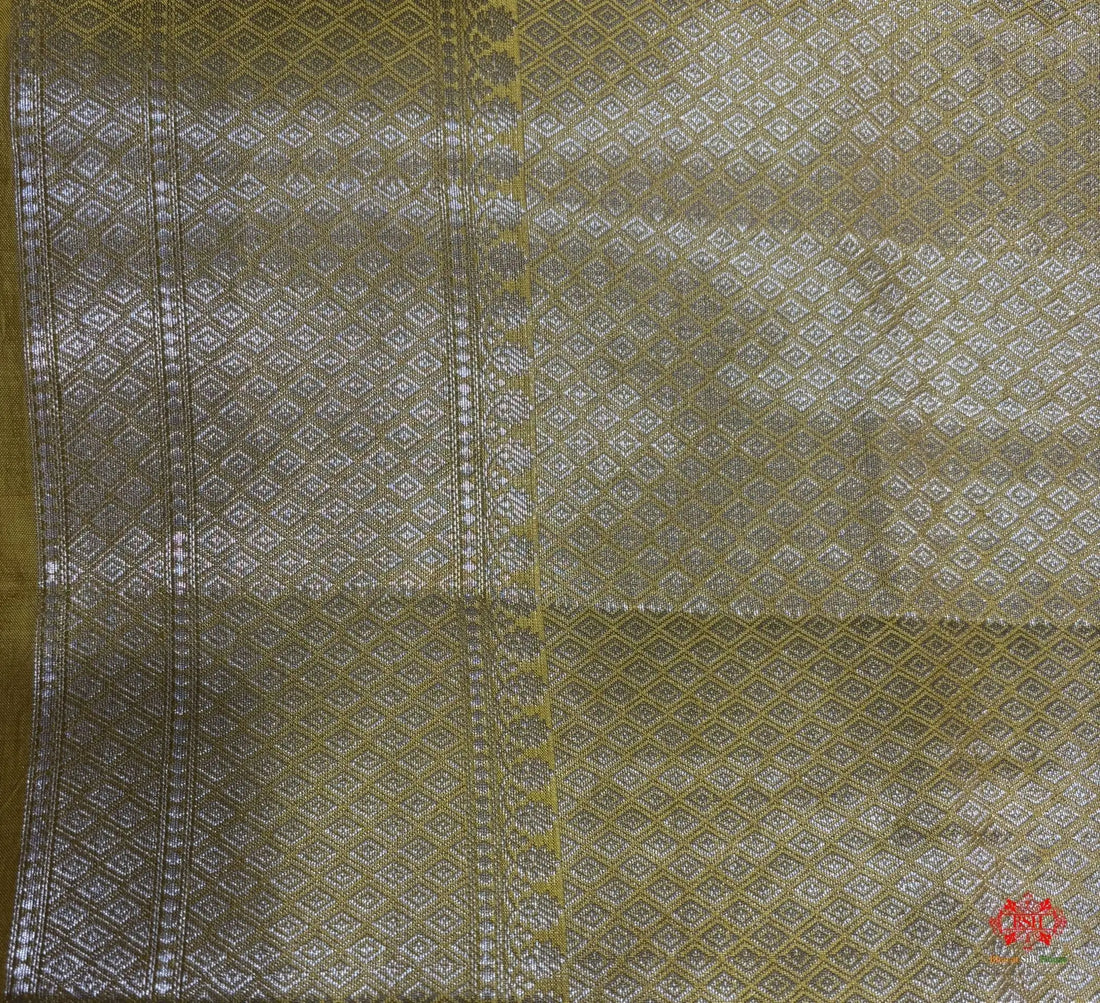 Shade Of Yellow With Blue Border Pure Dupion Silk Saree - Bharat Silk House Dupion Silk