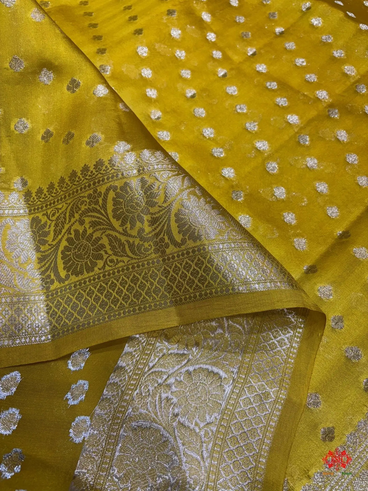 Shade Of Yellow With Blue Border Pure Dupion Silk Saree - Bharat Silk House Dupion Silk