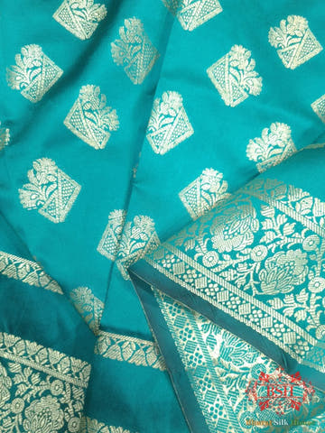 Shades Of Azure Blue Banarasi Semi Silk Dupatta - Bharat Silk House Semi Dupatte