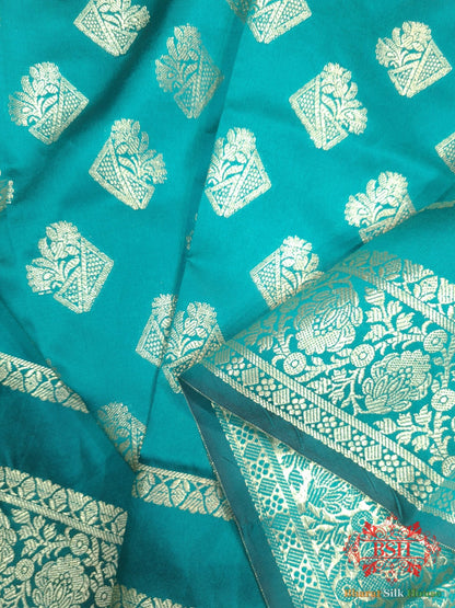 Shades Of Azure Blue Banarasi Semi Silk Dupatta - Bharat Silk House Semi Dupatte