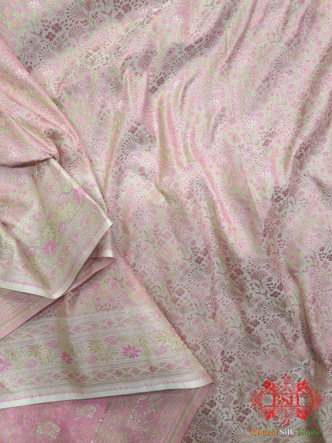 Shades Of Baby Pink Dohri Zari Tanchoi Silk Saree - Bharat Silk House Tanchoi katan