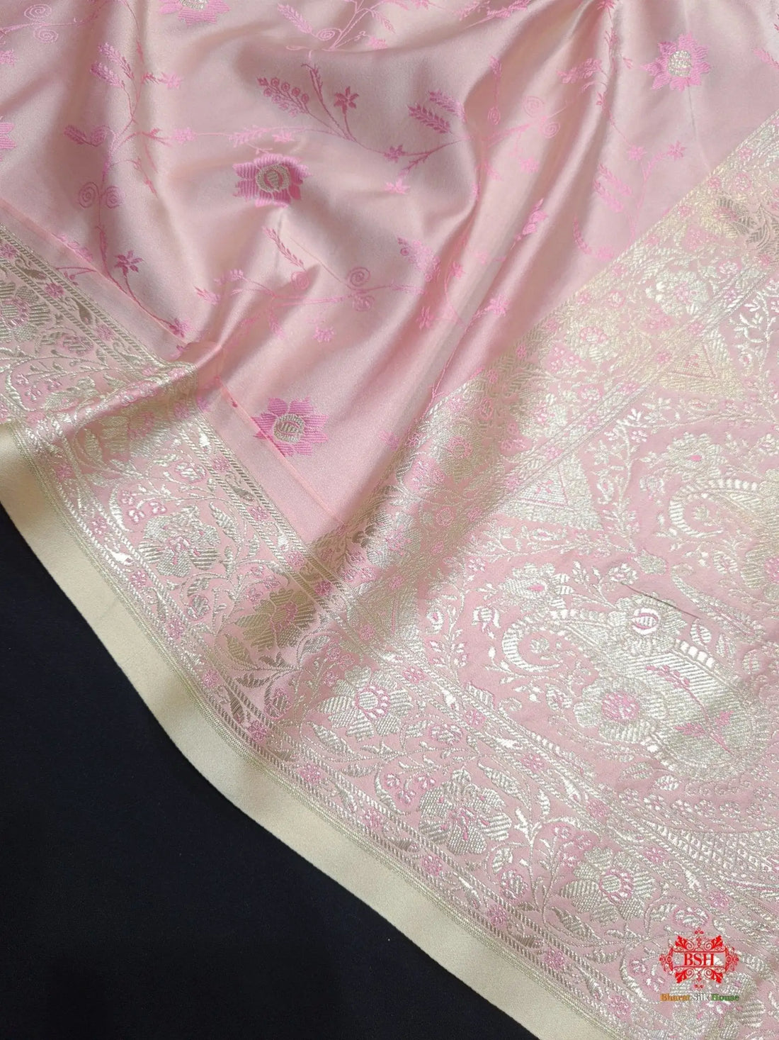 Shades Of Baby Pink Single Zari Tanchoi Silk Saree - Bharat Silk House Tanchoi katan