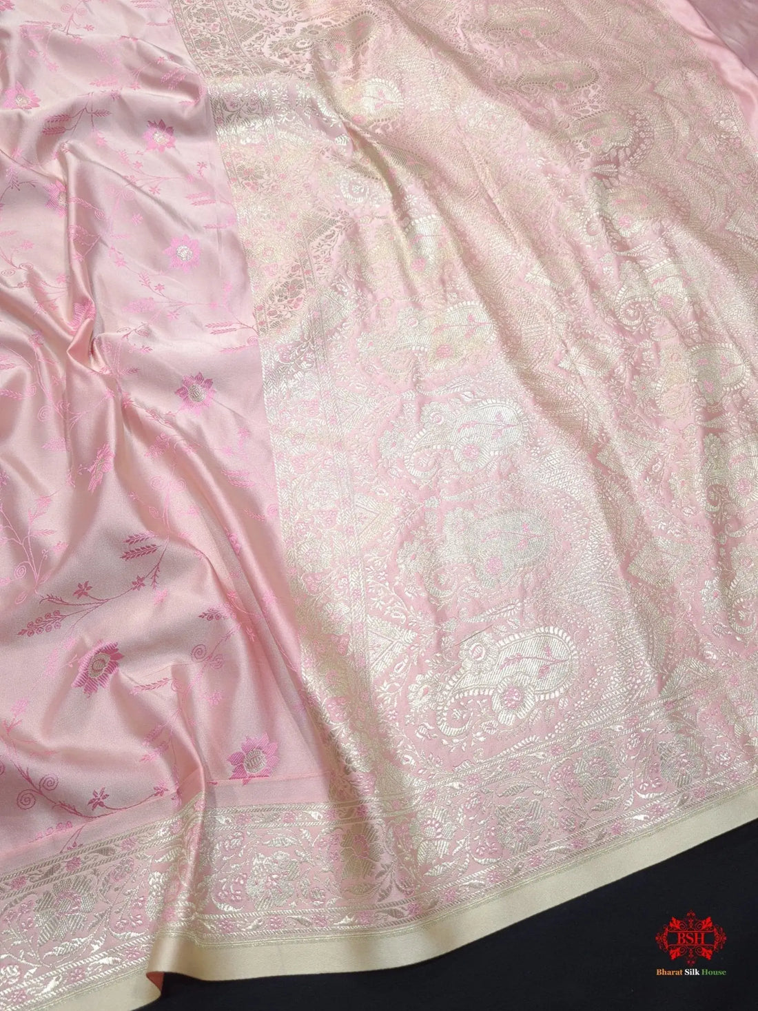 Shades Of Baby Pink Single Zari Tanchoi Silk Saree - Bharat Silk House Tanchoi katan