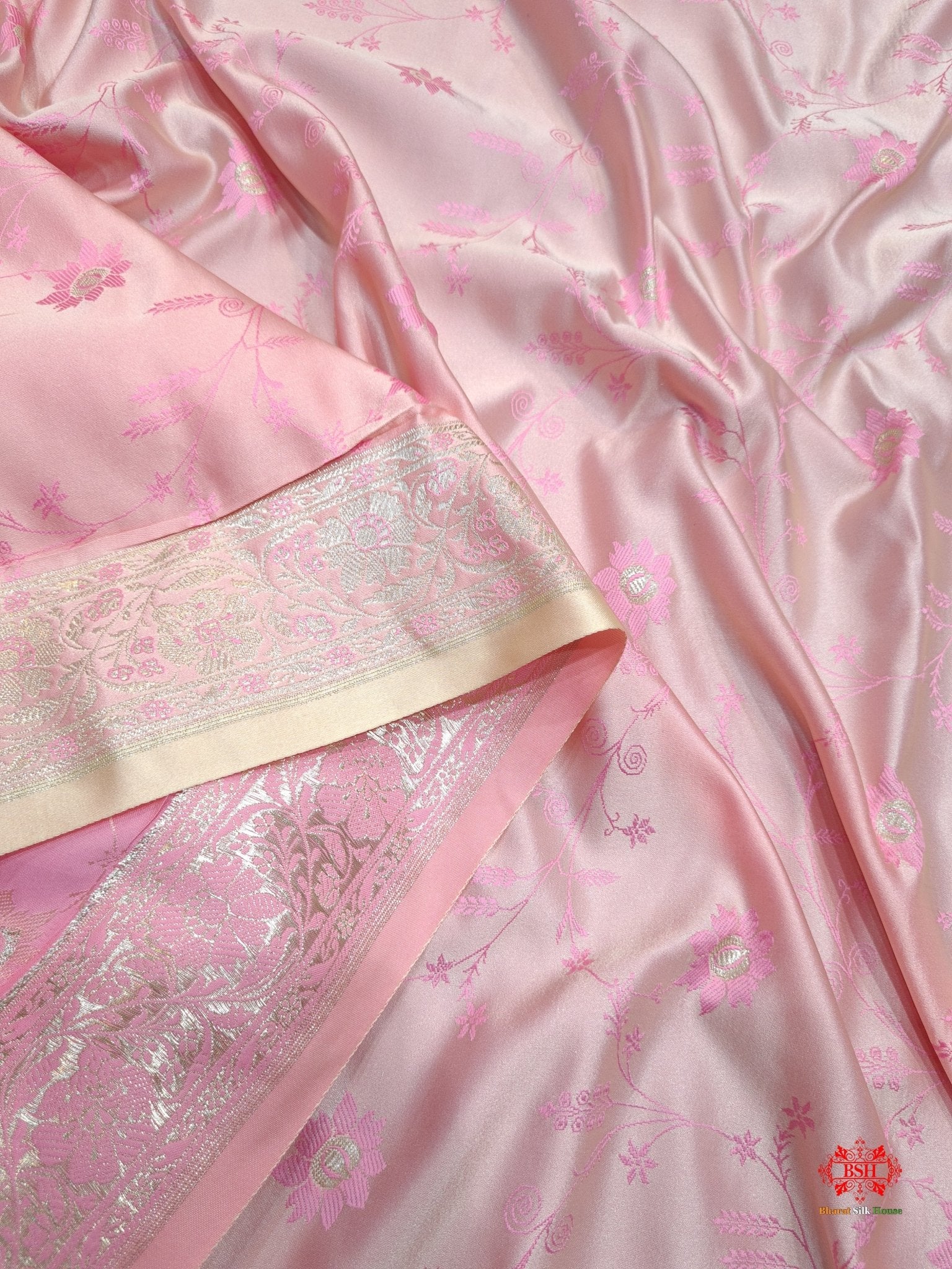 Shades Of Baby Pink Single Zari Tanchoi Silk Saree - Bharat Silk House Tanchoi katan