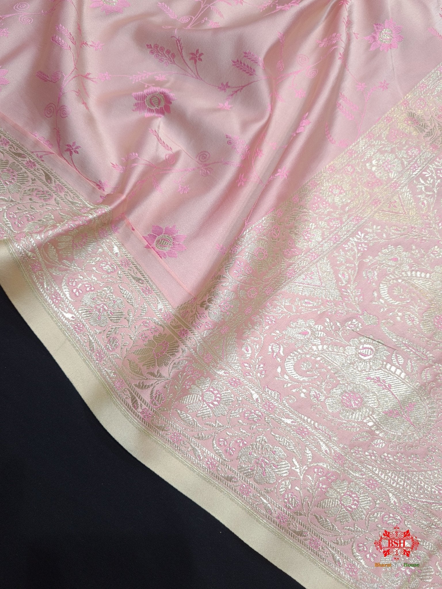 Shades Of Baby Pink Single Zari Tanchoi Silk Saree - Bharat Silk House Tanchoi katan