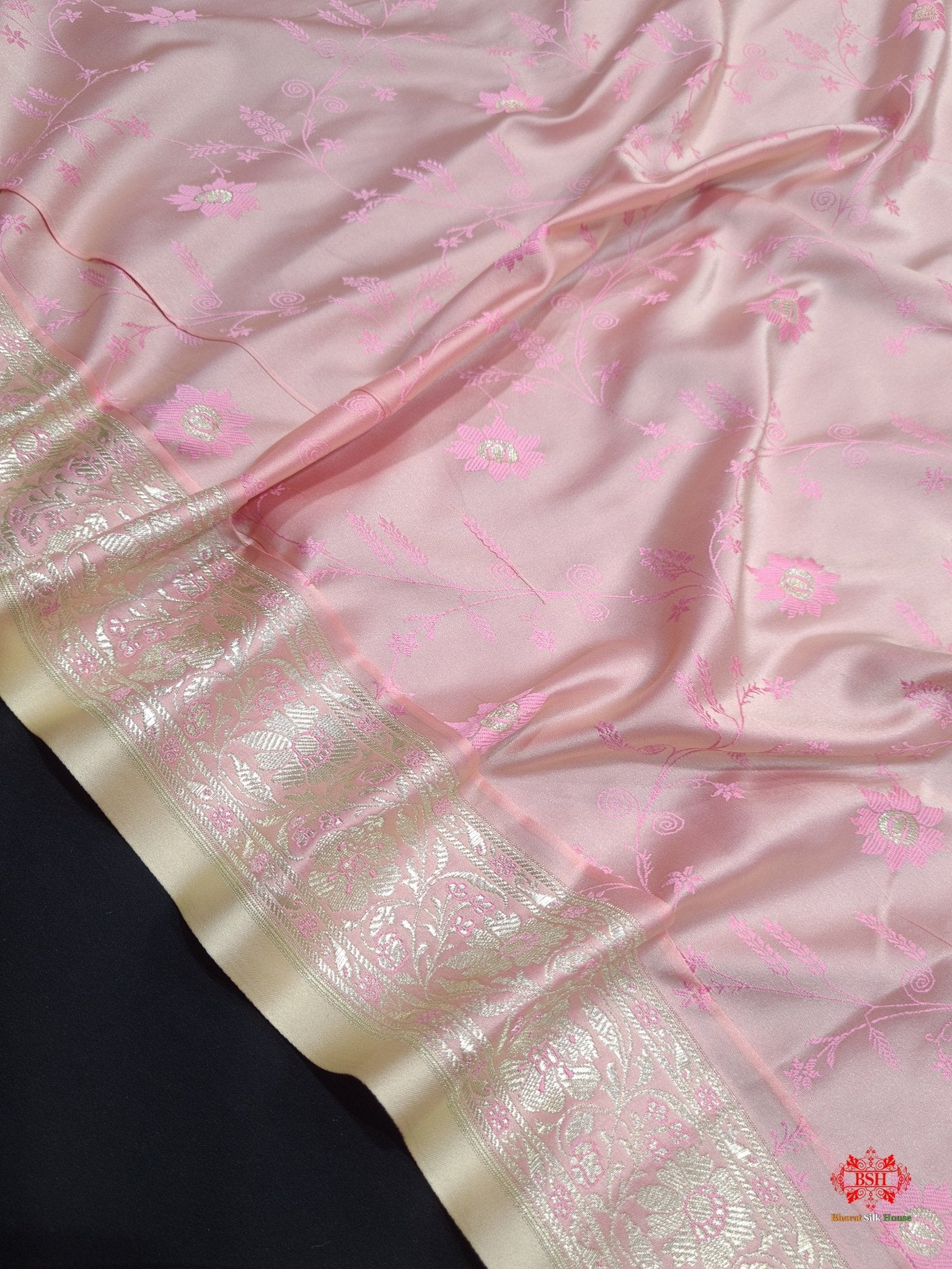 Shades Of Baby Pink Single Zari Tanchoi Silk Saree - Bharat Silk House Tanchoi katan