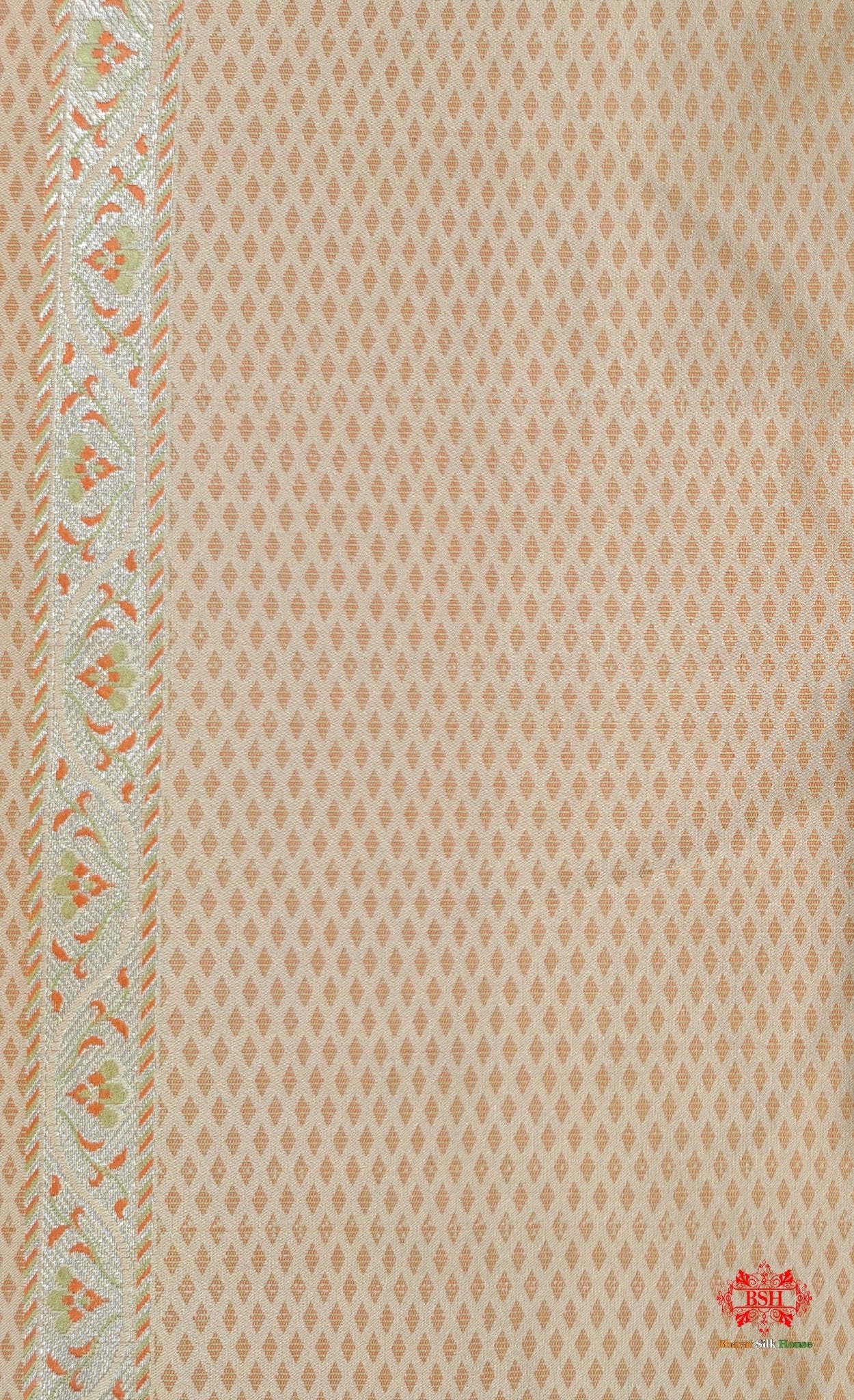 Shades Of Beige Dohri Resham Zari Booti Tanchoi Silk Saree - Bharat Silk House Tanchoi katan
