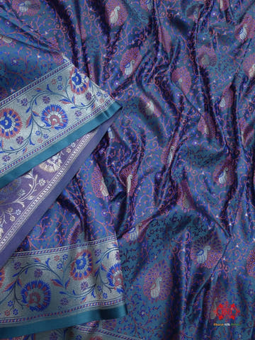Shades Of Blue Dohri Resham Zari Booti Tanchoi Silk Saree - Bharat Silk House Tanchoi katan