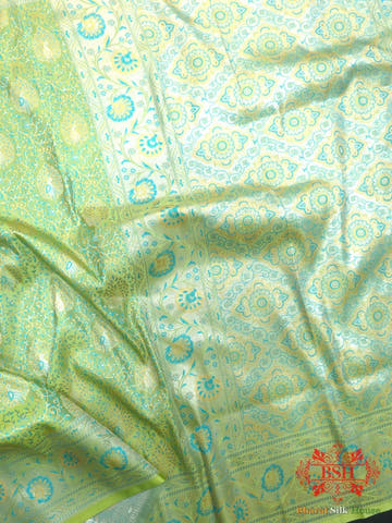 Shades Of Green Dohri Resham Zari Booti Tanchoi Silk Saree - Bharat Silk House Semi-Silk