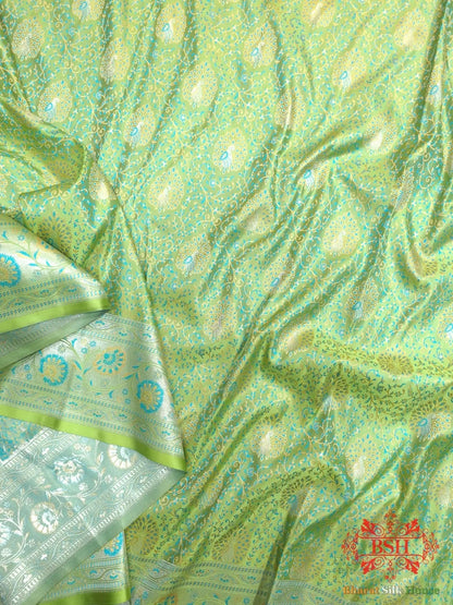 Shades Of Green Dohri Resham Zari Booti Tanchoi Silk Saree - Bharat Silk House Semi-Silk