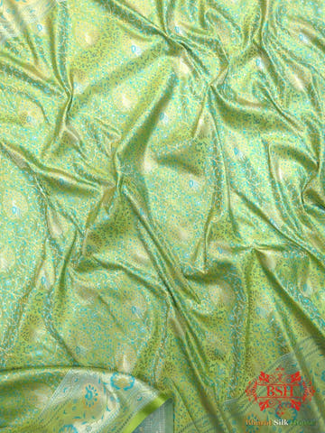 Shades Of Green Dohri Resham Zari Booti Tanchoi Silk Saree - Bharat Silk House Semi-Silk