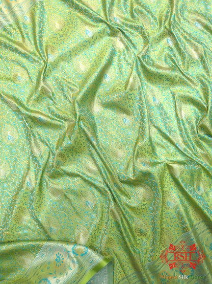 Shades Of Green Dohri Resham Zari Booti Tanchoi Silk Saree - Bharat Silk House Semi-Silk