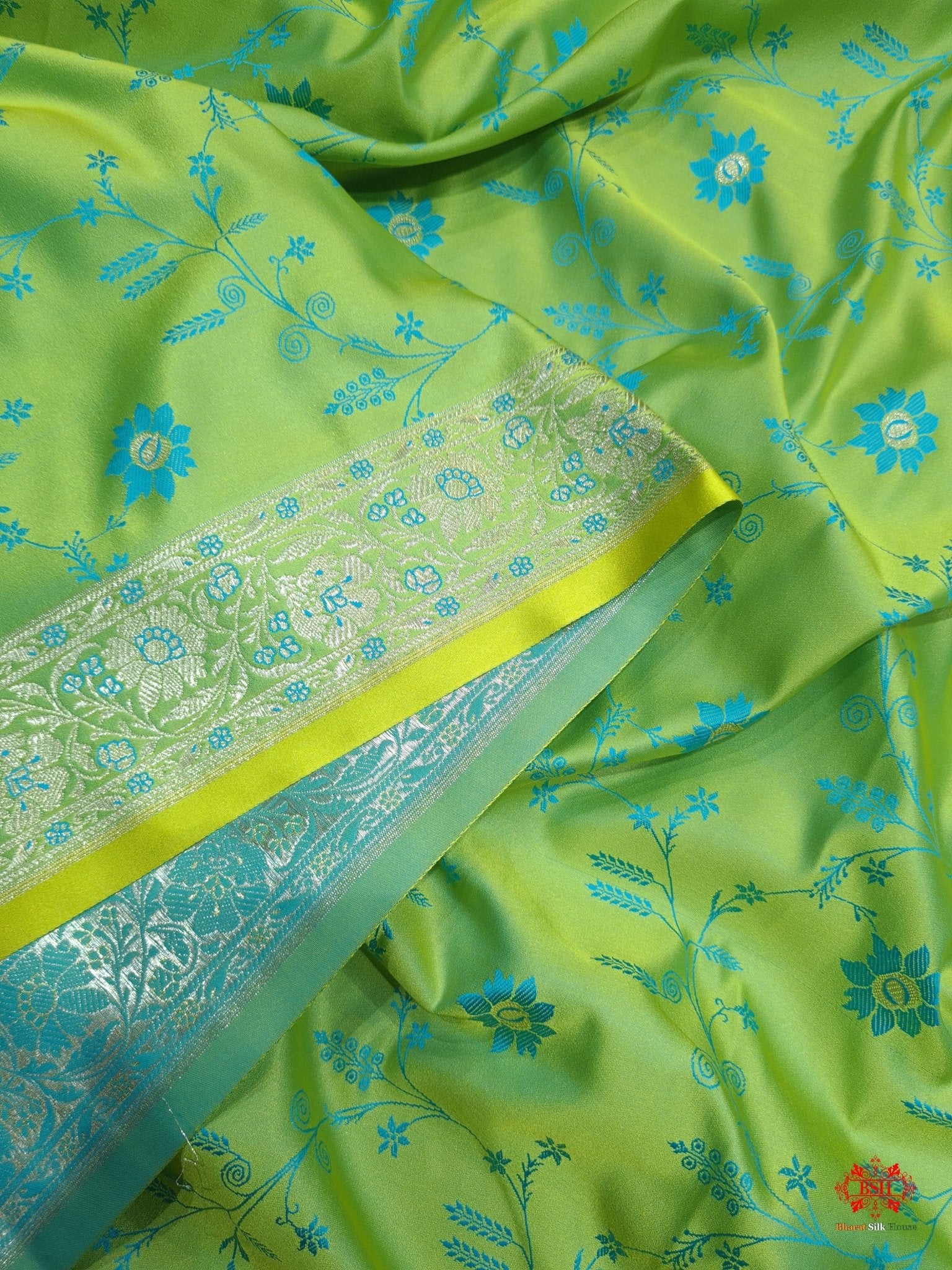 Shades Of Green Single Zari Tanchoi Silk Saree - Bharat Silk House Tanchoi katan