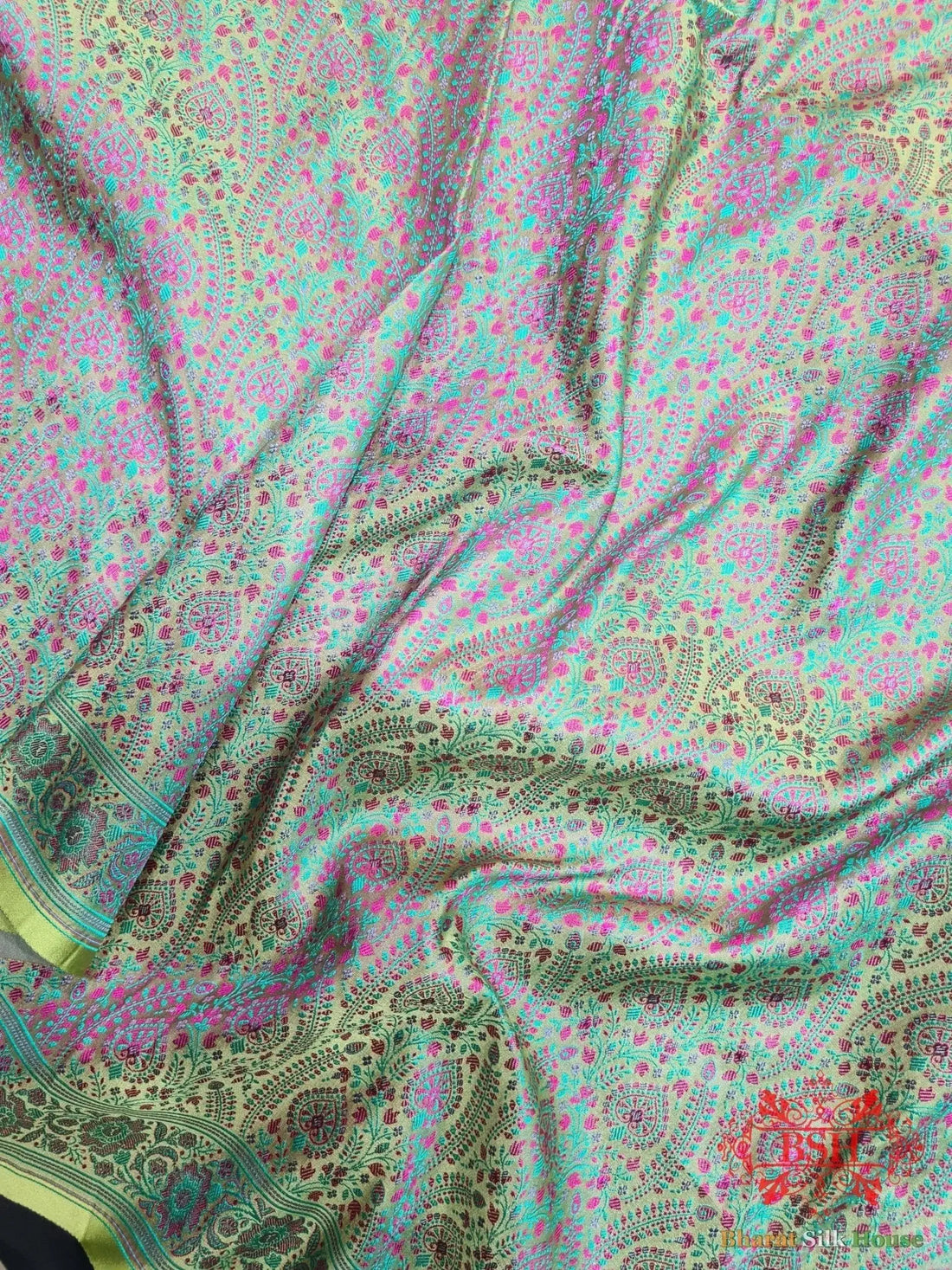 Shades Of Light Green Dohri Resham Tanchoi Silk Saree - Bharat Silk House Tanchoi katan