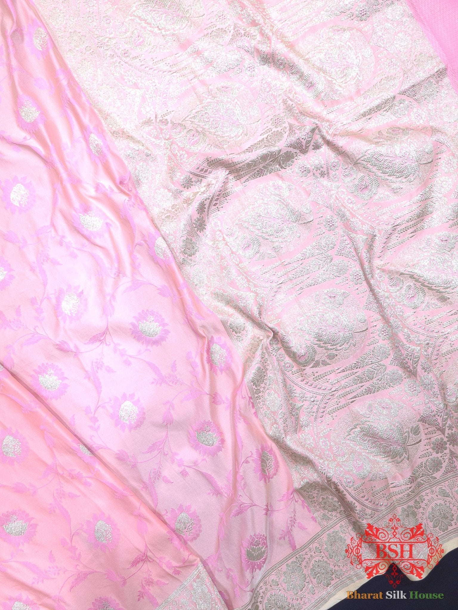 Shades Of Light Pink Single Zari Tanchoi Silk Saree - Bharat Silk House Tanchoi katan