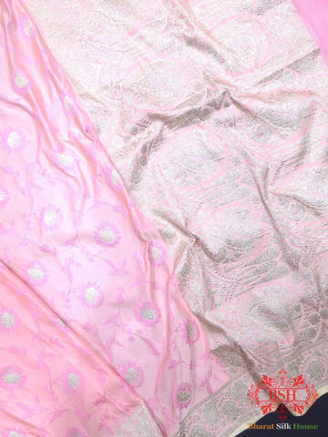 Shades Of Light Pink Single Zari Tanchoi Silk Saree - Bharat Silk House Tanchoi katan