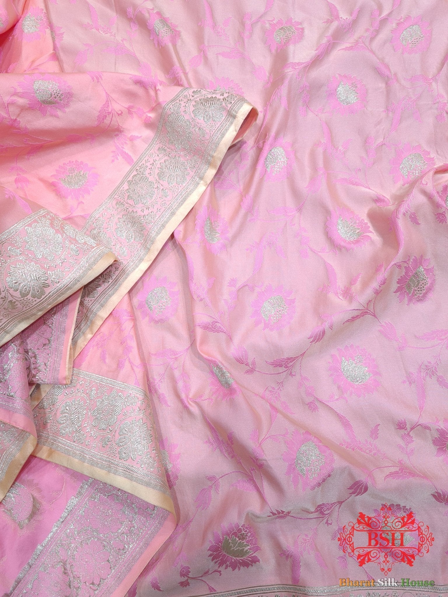 Shades Of Light Pink Single Zari Tanchoi Silk Saree - Bharat Silk House Tanchoi katan